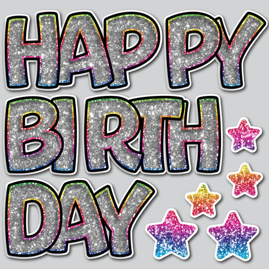 HAPPY BIRTHDAY EZ SET - RAINBOW OMBRE/SILVER GLITTER
