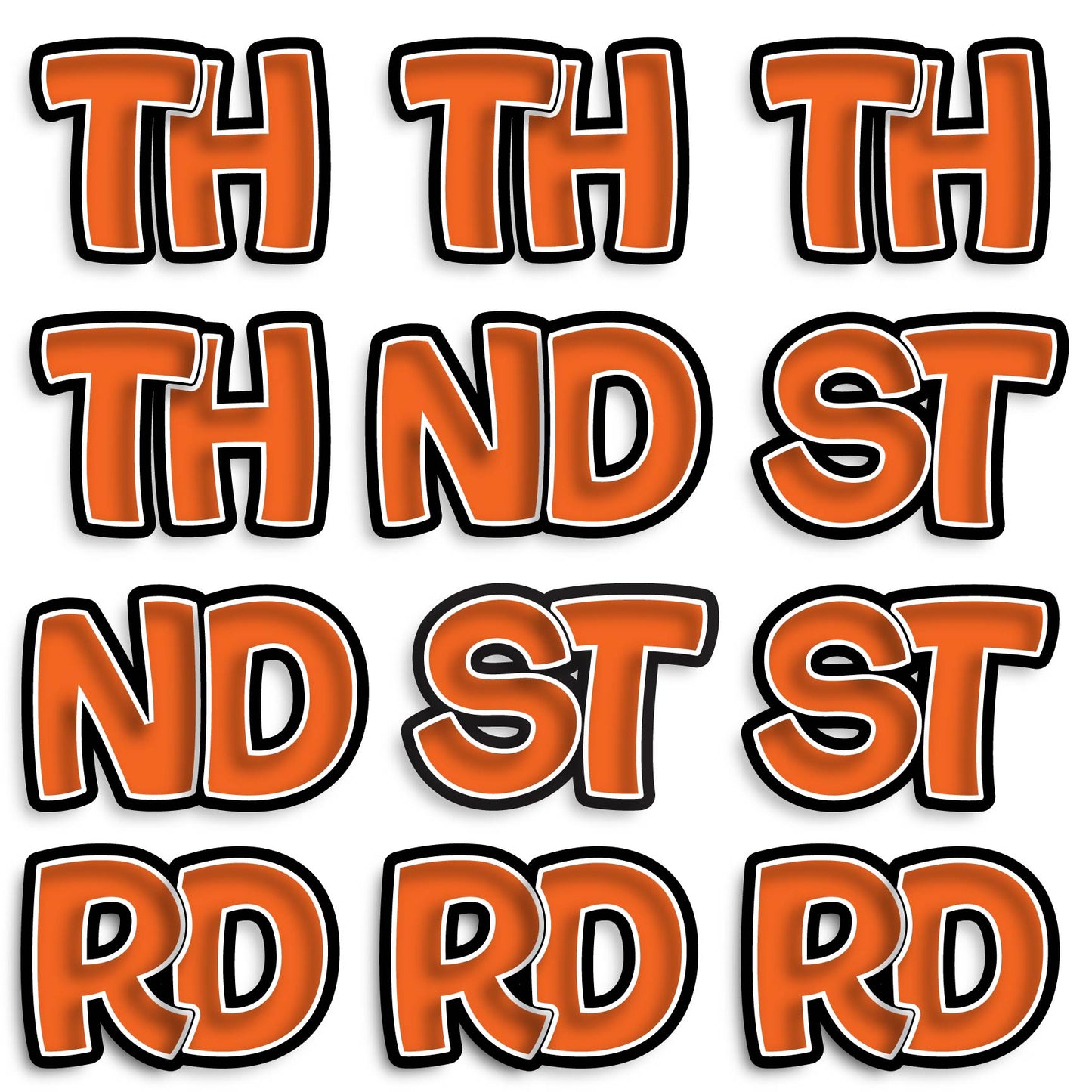 11” BOUNCY FONT SOLID COLOR ABBREVIATIONS - 12 PIECES