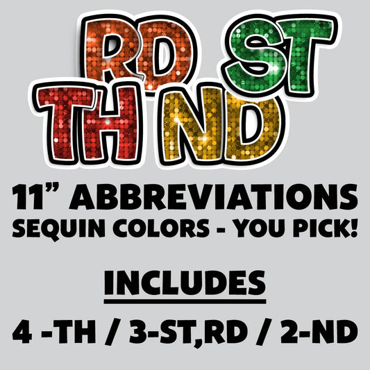 11” BOUNCY FONT SEQUIN COLOR ABBREVIATIONS - 12 PIECES