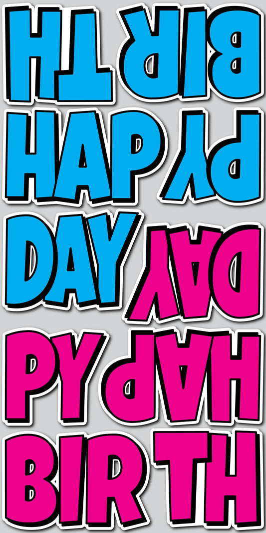 18" HAPPY BIRTHDAY EZ SET - LIGHT BLUE/PINK | Yard Card Set
