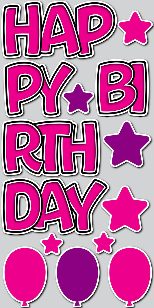 18" BOUNCY HAPPY BIRTHDAY EZ SET - PINK | Yard Card Set