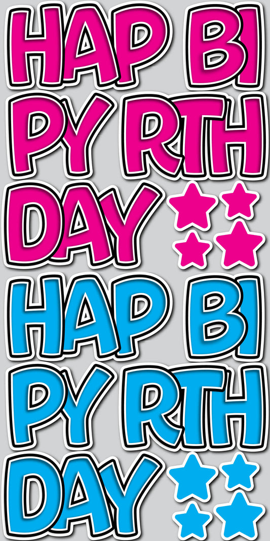 16" BOUNCY HAPPY BIRTHDAY EZ SET - PINK/BLUE | Yard Card Set