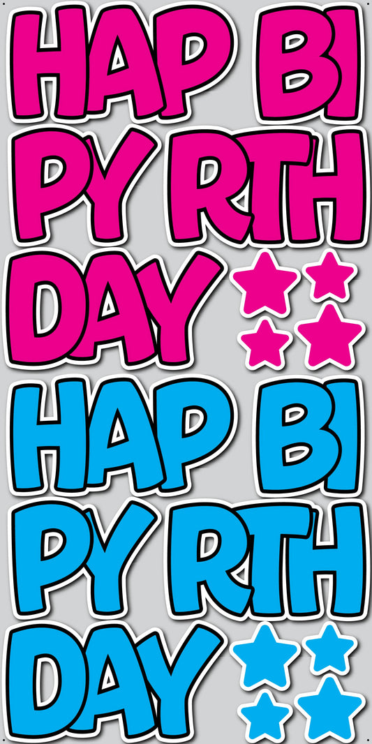 16" BOUNCY HAPPY BIRTHDAY EZ SET - PINK/BLUE | Yard Card Set