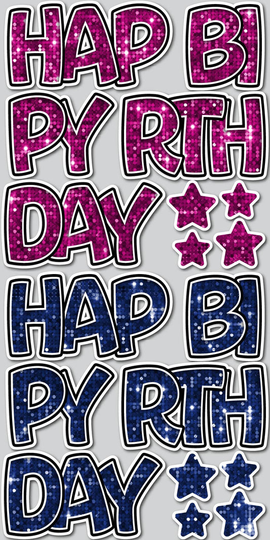 16" BOUNCY HAPPY BIRTHDAY EZ SET - PINK/NAVY SEQUIN | Yard Card Set