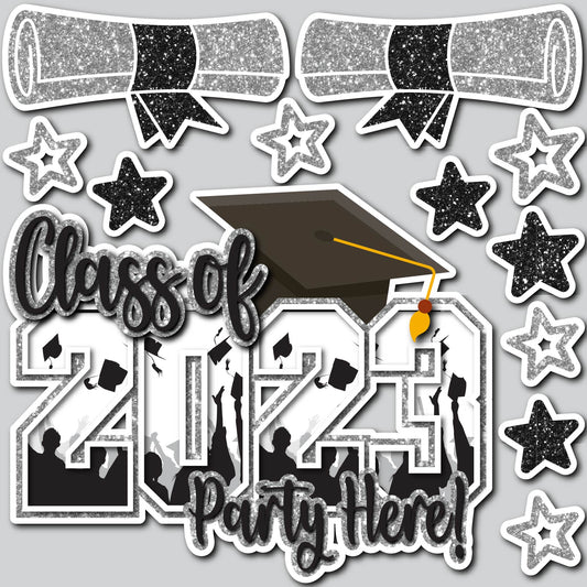 GRADUATION PARTY 2023 - GLITTER BLACK/SILVER | Yard Card Set