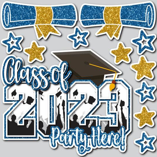 GRADUATION PARTY 2023 - GLITTER BLUE/GOLD | Yard Card Set