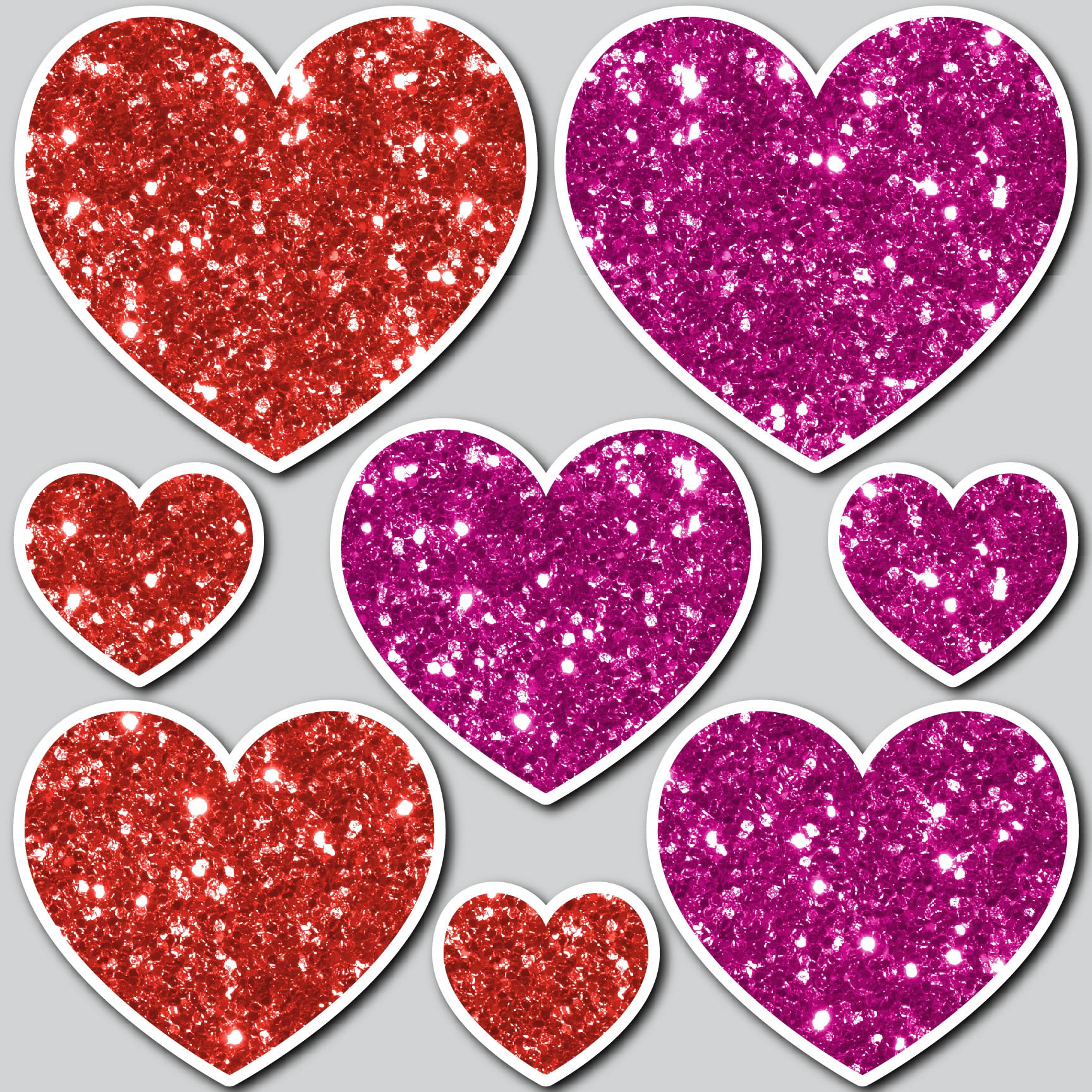 8 PIECE HEART SET - CHUNKY GLITTER RED/PINK – Yard Card Shop
