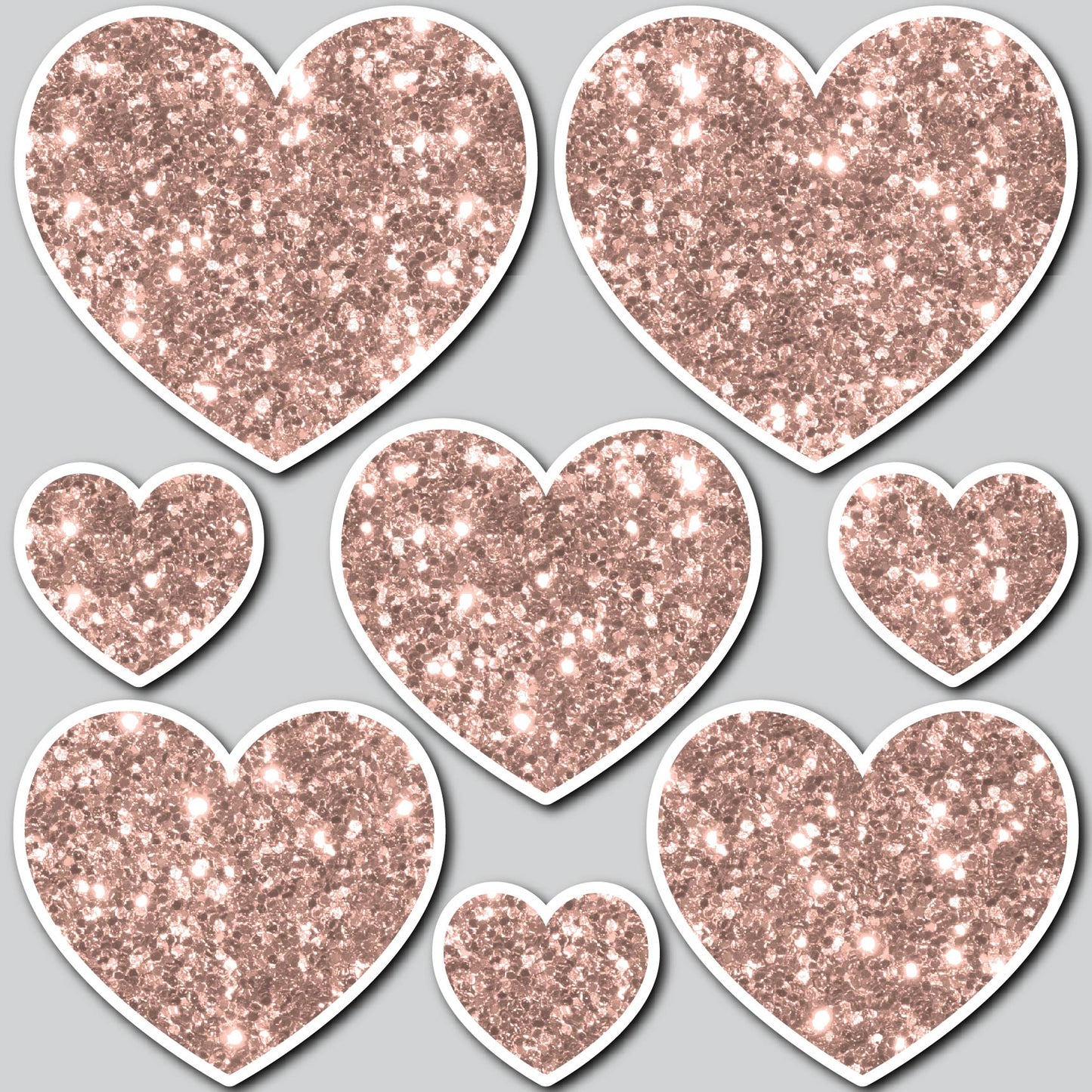 8 PIECE HEART SET - CHUNKY GLITTER ROSE GOLD