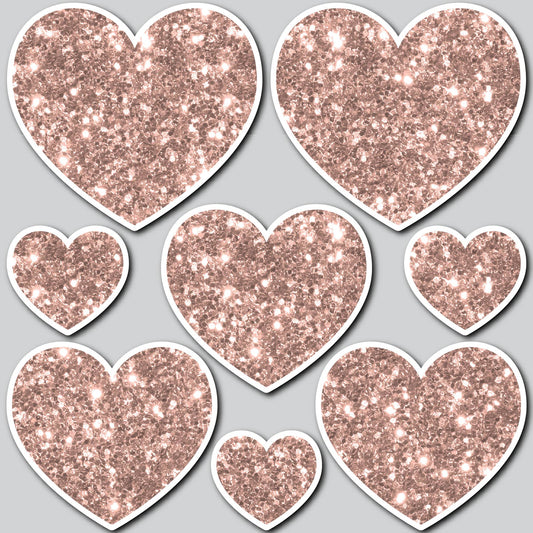 8 PIECE HEART SET - CHUNKY GLITTER ROSE GOLD