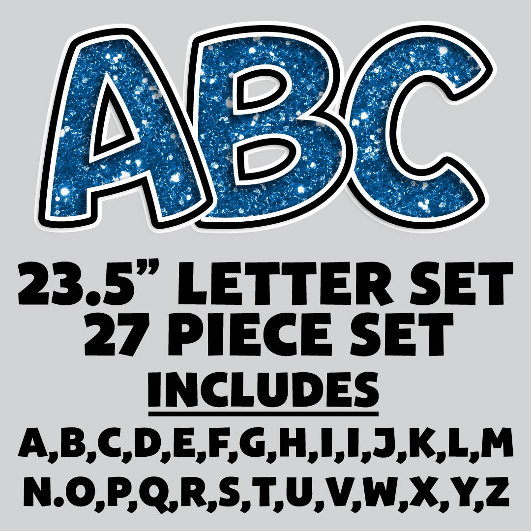 23.5” FULL SET BOUNCY BLUE CHUNKY GLITTER SHADOW LETTERS - 27 PIECES