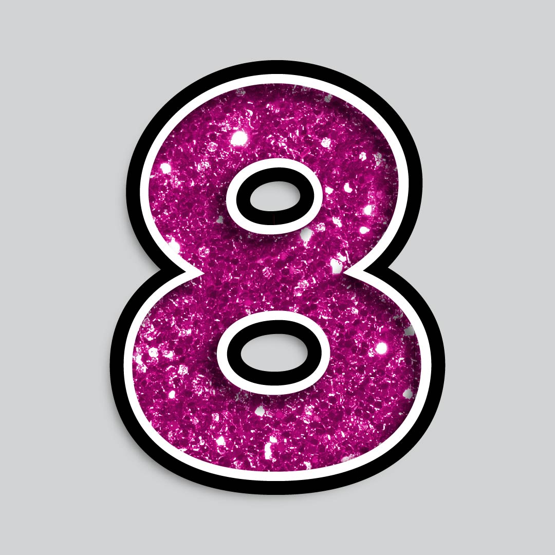 23.5" INDIVIDUAL BOUNCY PINK CHUNKY GLITTER SHADOW NUMBERS