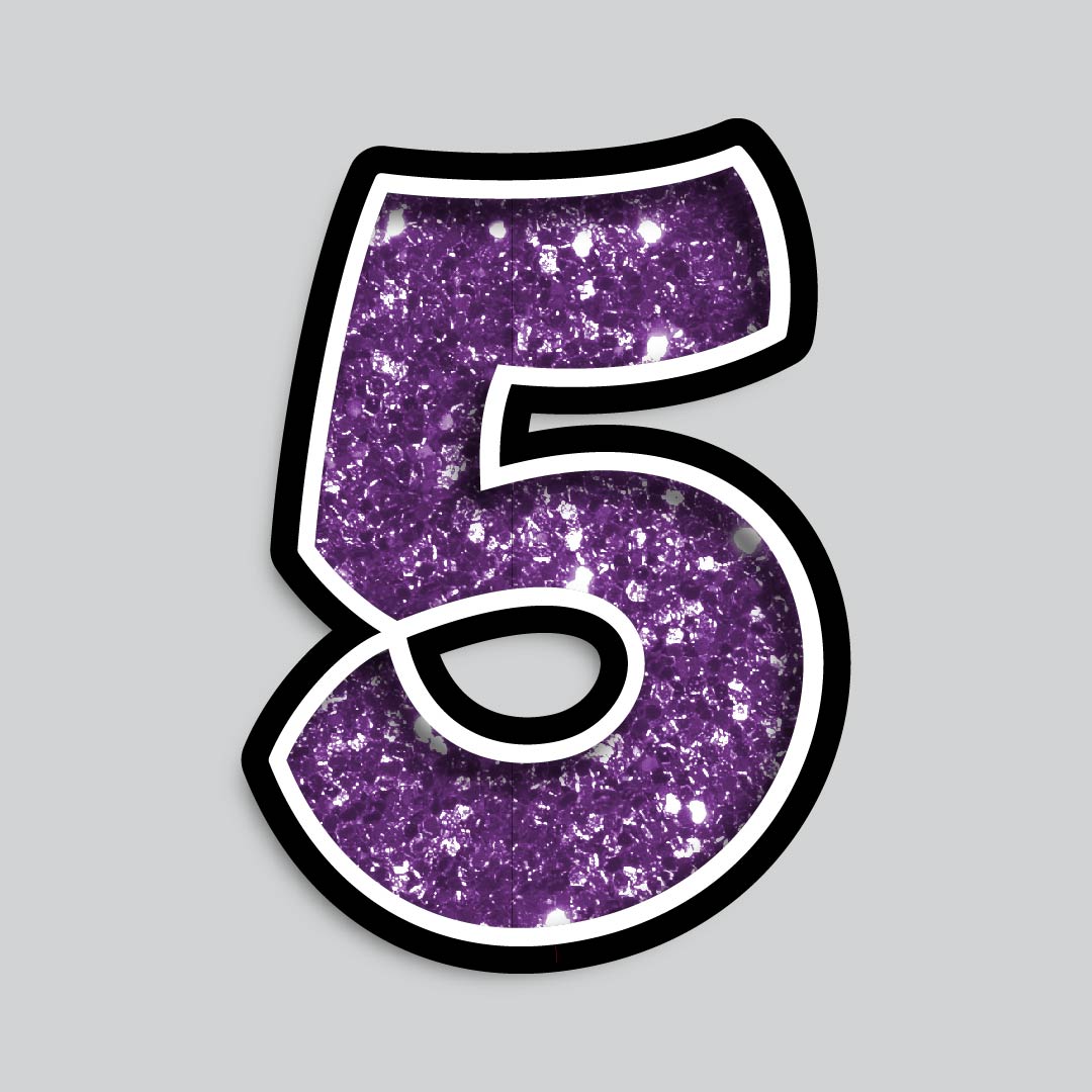 23.5" INDIVIDUAL BOUNCY PURPLE CHUNKY GLITTER SHADOW NUMBERS