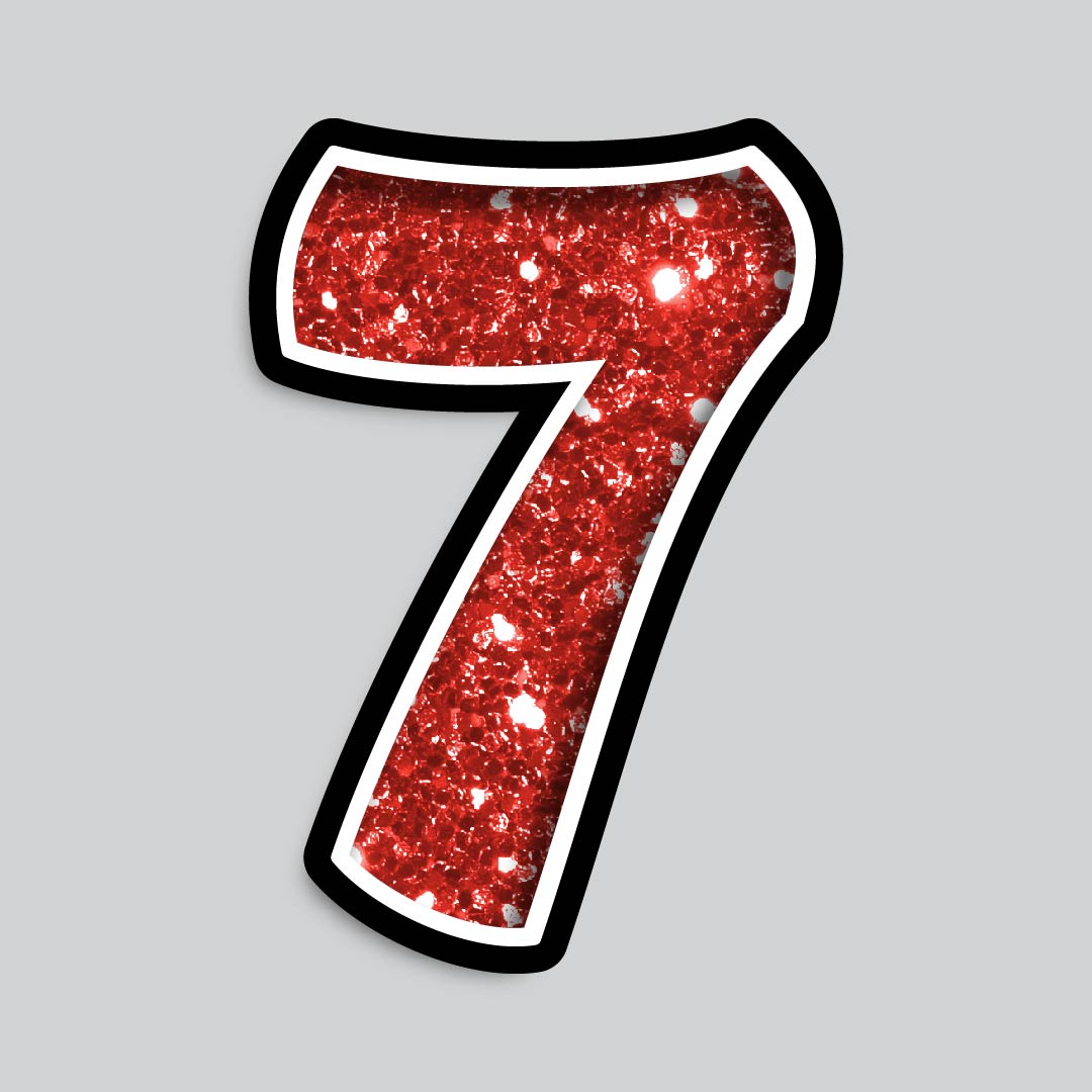 23.5" INDIVIDUAL BOUNCY RED CHUNKY GLITTER SHADOW NUMBERS