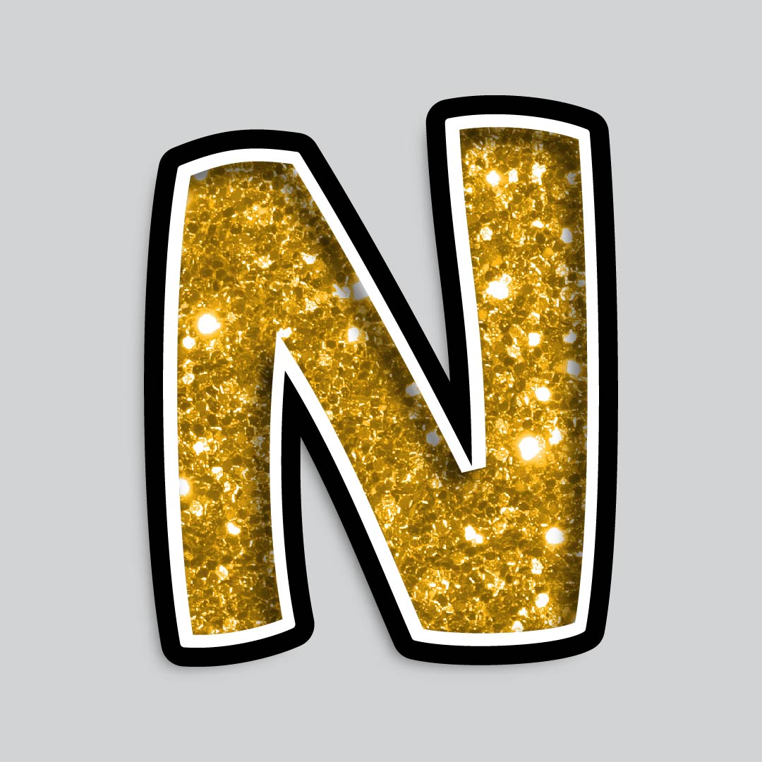 23.5” INDIVIDUAL BOUNCY GOLD CHUNKY GLITTER SHADOW LETTERS