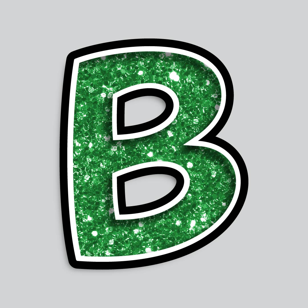 23.5” INDIVIDUAL BOUNCY GREEN CHUNKY GLITTER SHADOW LETTERS