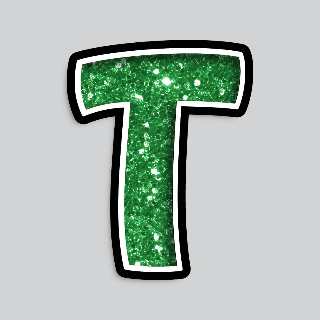 23.5” INDIVIDUAL BOUNCY GREEN CHUNKY GLITTER SHADOW LETTERS
