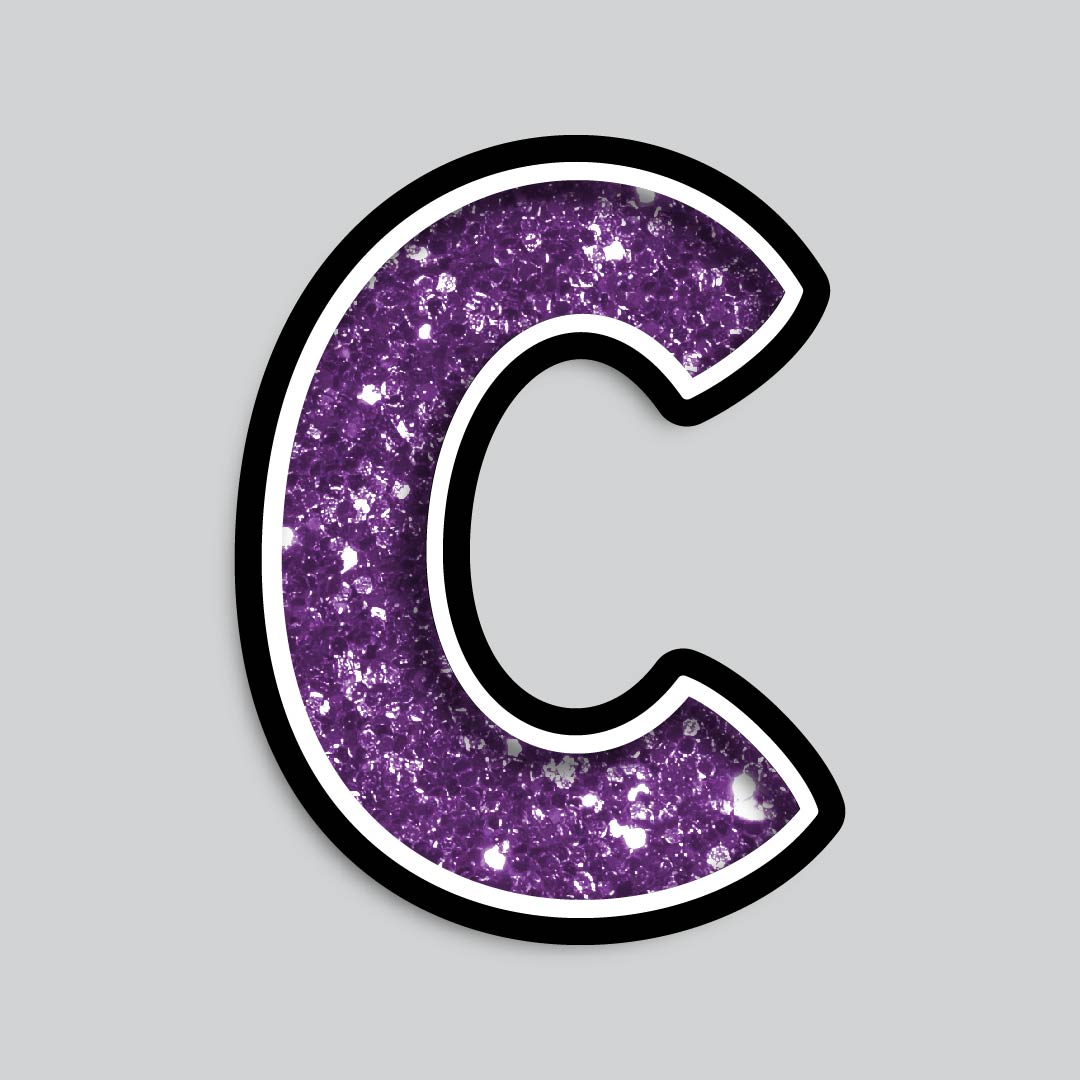 23.5” INDIVIDUAL BOUNCY PURPLE CHUNKY GLITTER SHADOW LETTERS
