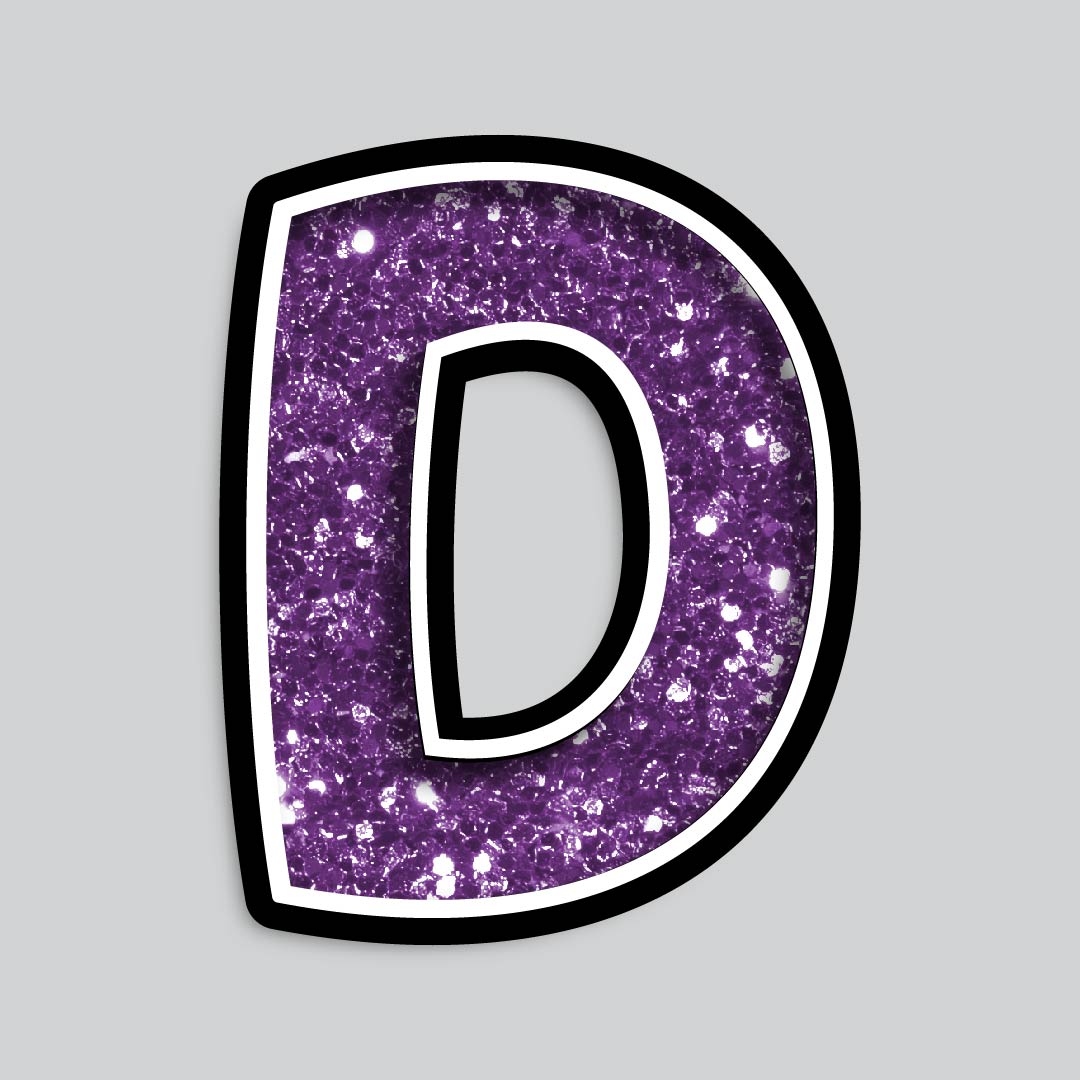 23.5” INDIVIDUAL BOUNCY PURPLE CHUNKY GLITTER SHADOW LETTERS