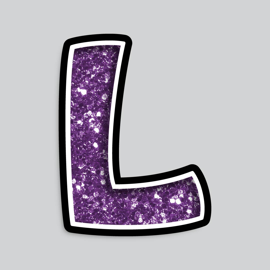 23.5” INDIVIDUAL BOUNCY PURPLE CHUNKY GLITTER SHADOW LETTERS
