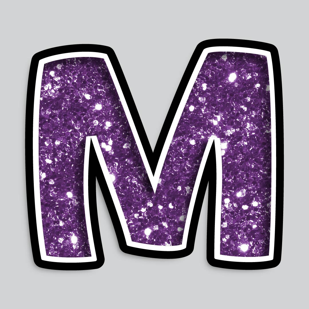 23.5” INDIVIDUAL BOUNCY PURPLE CHUNKY GLITTER SHADOW LETTERS