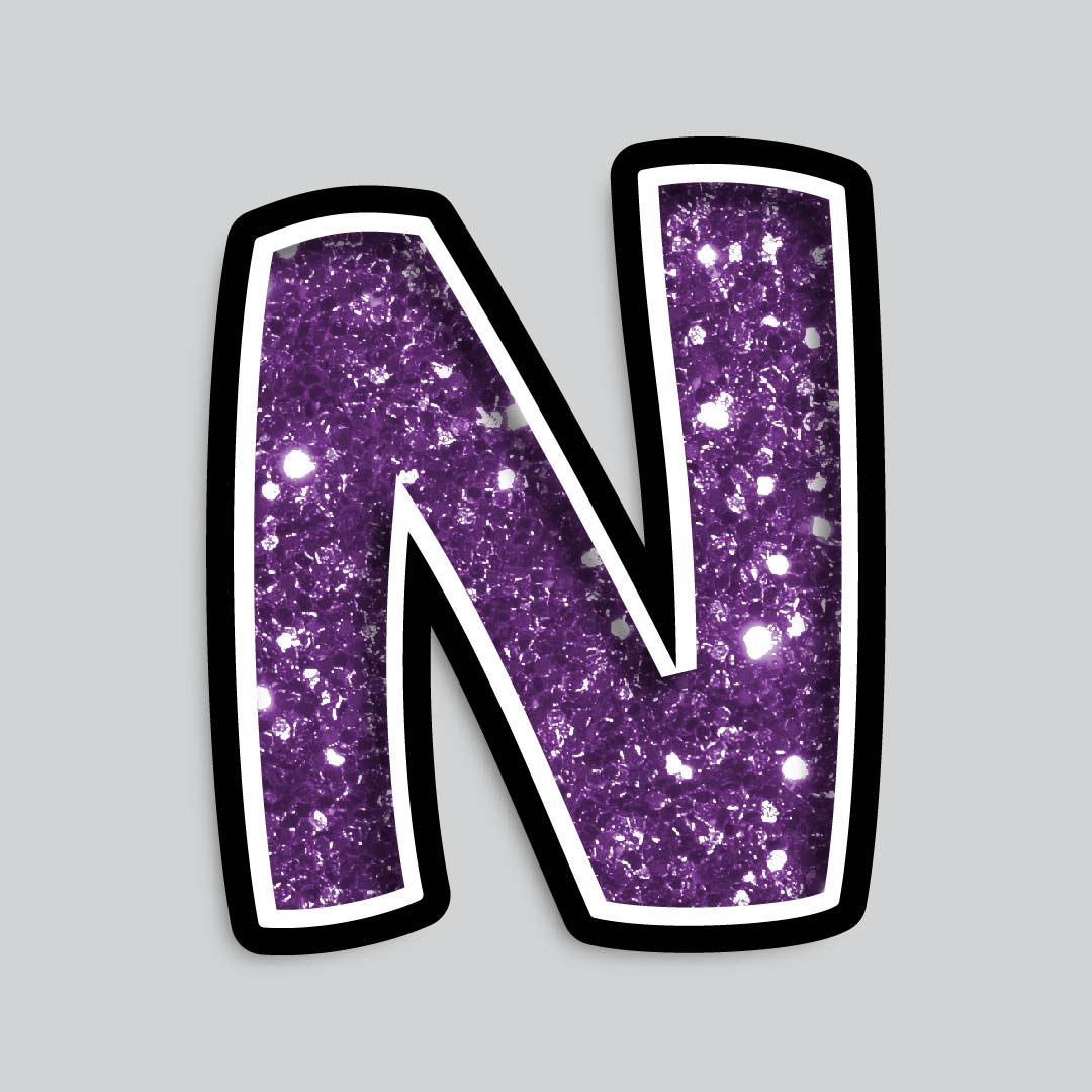 23.5” INDIVIDUAL BOUNCY PURPLE CHUNKY GLITTER SHADOW LETTERS