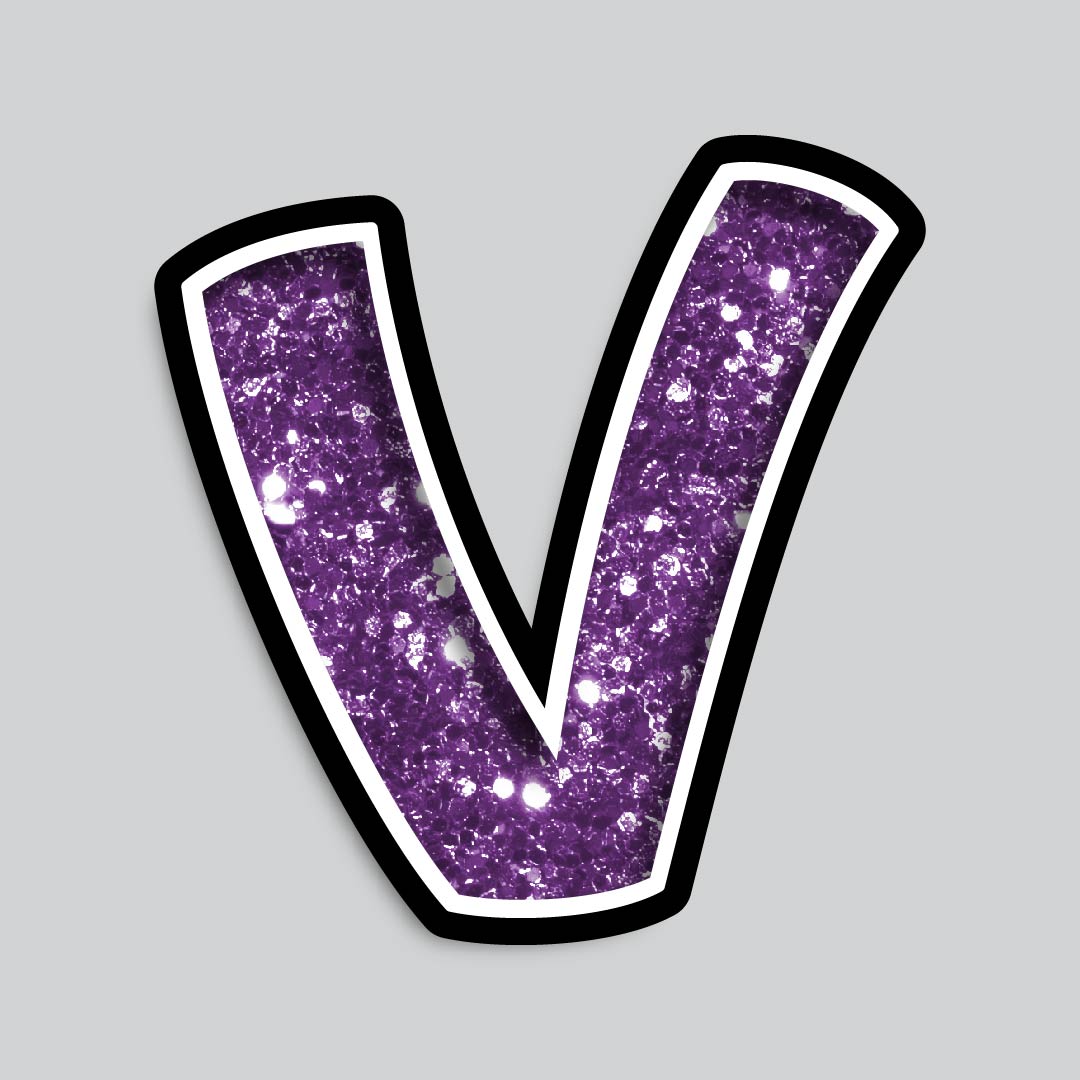 23.5” INDIVIDUAL BOUNCY PURPLE CHUNKY GLITTER SHADOW LETTERS
