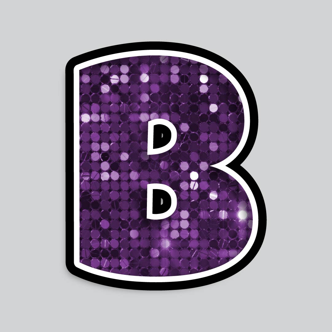 23.5” INDIVIDUAL LUCKY GUY SEQUIN PURPLE SHADOW LETTERS