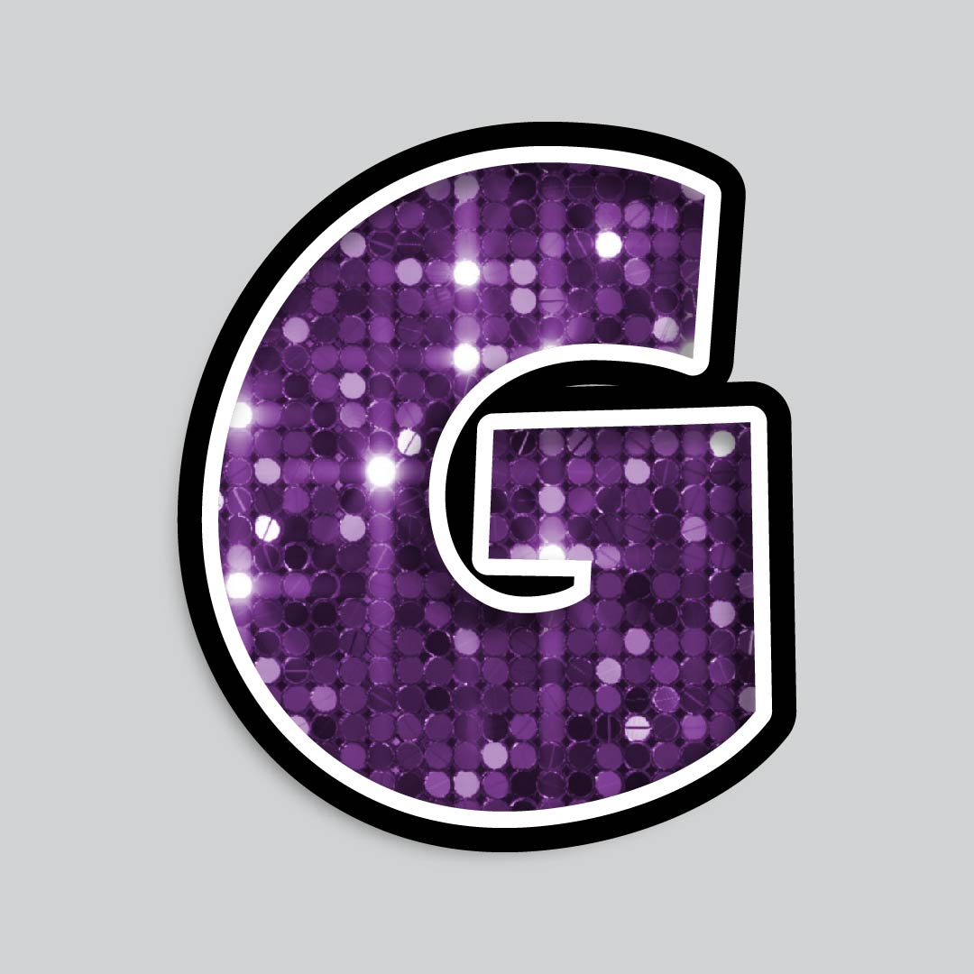 23.5” INDIVIDUAL LUCKY GUY SEQUIN PURPLE SHADOW LETTERS