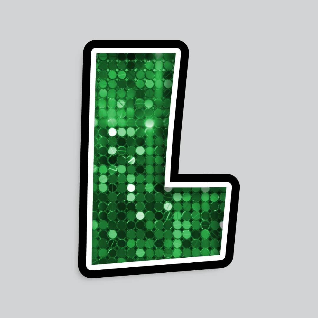 23.5” INDIVIDUAL LUCKY GUY SEQUIN GREEN SHADOW LETTERS