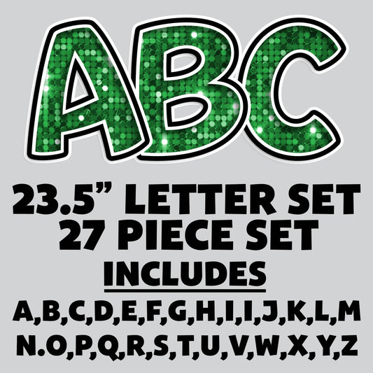 23.5” FULL SET BOUNCY GREEN SEQUIN SHADOW LETTERS - 27 PIECES