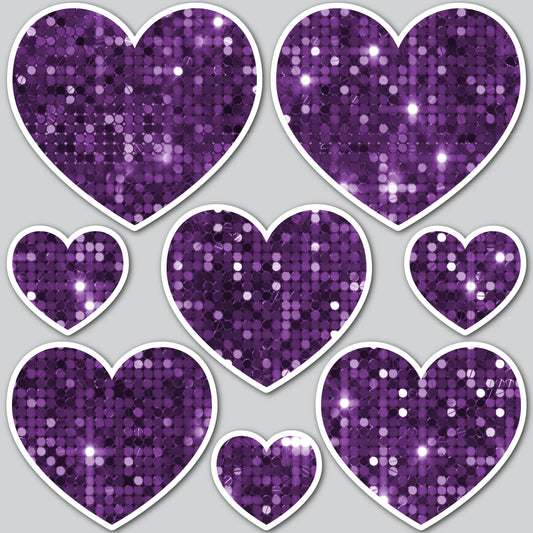 8 PIECE HEART SET - PURPLE SEQUIN