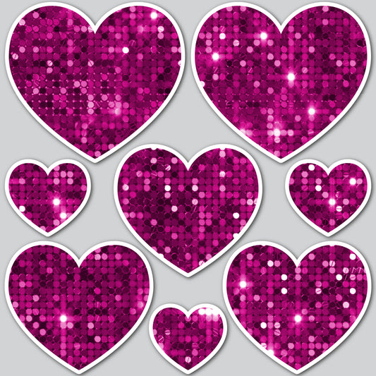 8 PIECE HEART SET - PINK SEQUIN