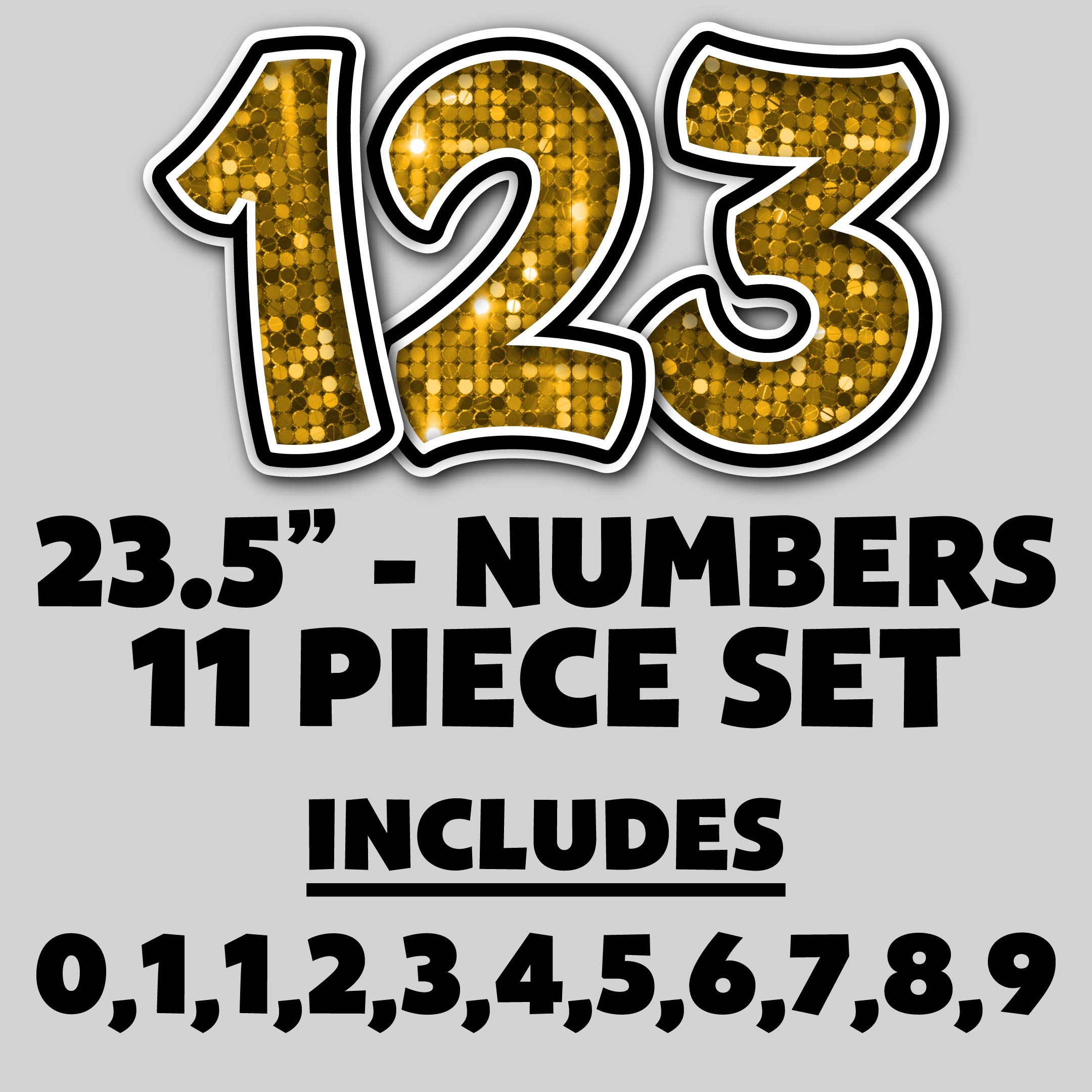 23.5” FULL SET BOUNCY GOLD SEQUIN SHADOW NUMBERS - 11 PIECES – Yard ...