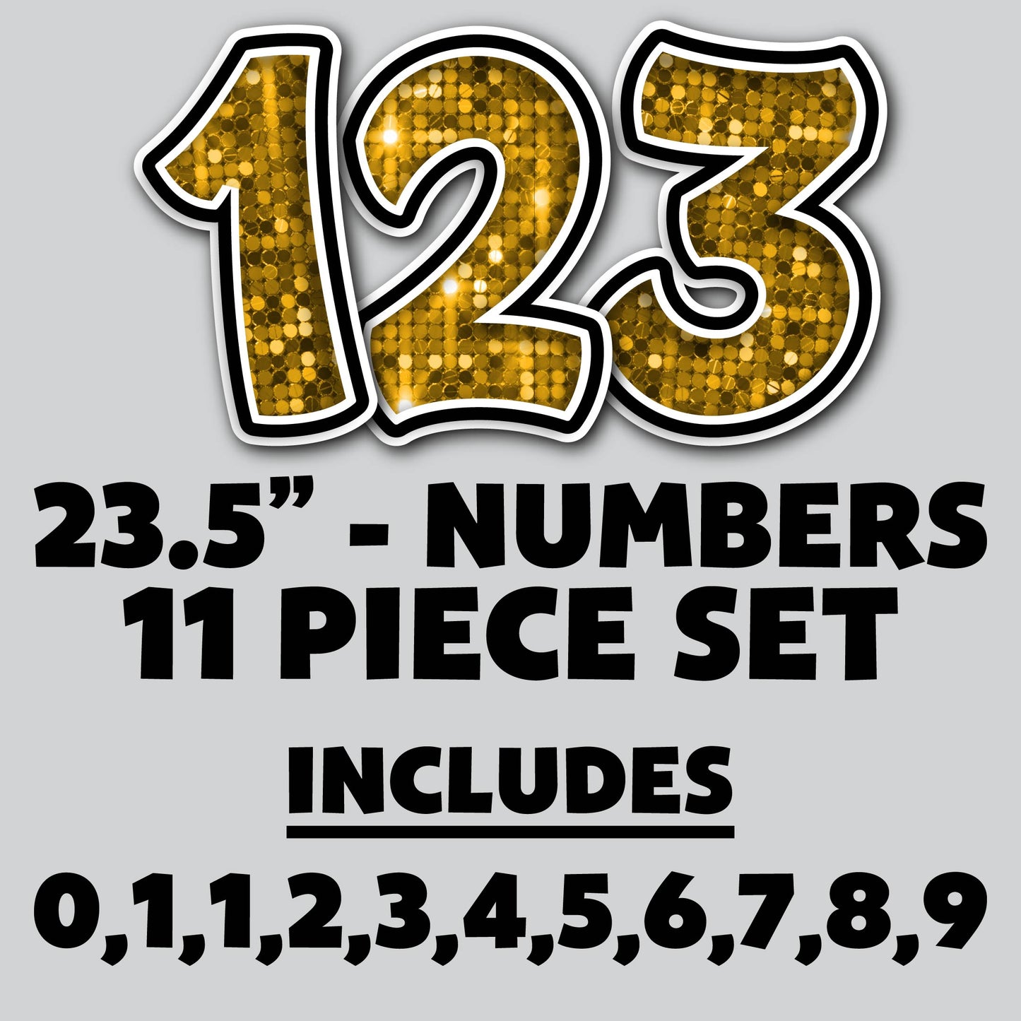 23.5” FULL SET BOUNCY GOLD SEQUIN SHADOW NUMBERS - 11 PIECES