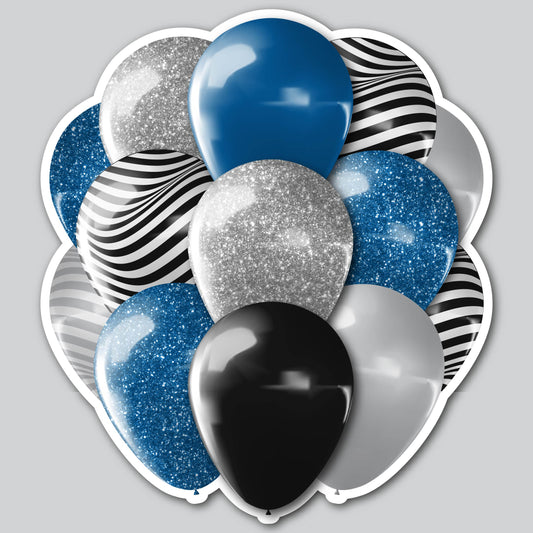 LARGE BALLOON CLUSTERS - BLACK/SILVER/BLUE