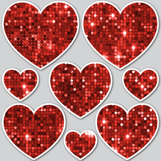 8 PIECE HEART SET - RED SEQUIN