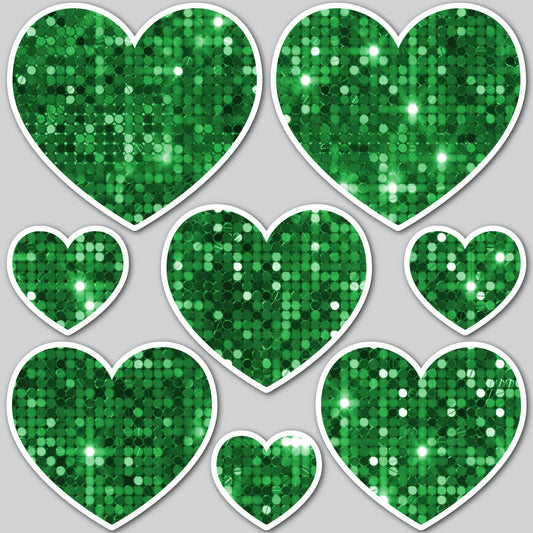 8 PIECE HEART SET - GREEN SEQUIN
