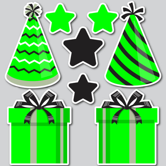 PRESENT AND HAT FILLERS - LIME GREEN/BLACK/SILVER