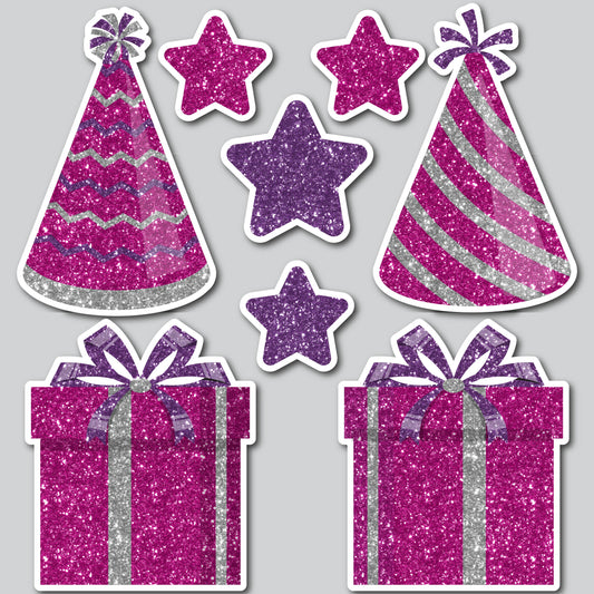 PRESENT AND HAT FILLERS - GLITTER PINK/PURPLE/SILVER