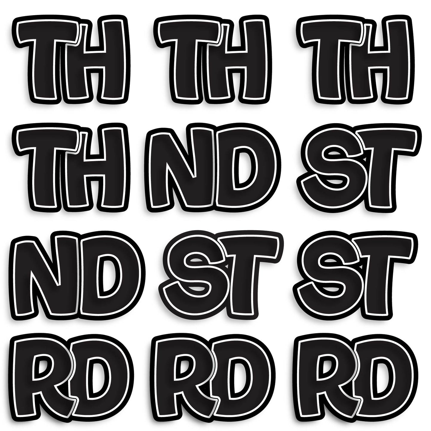 11” BOUNCY FONT SOLID COLOR ABBREVIATIONS - 12 PIECES