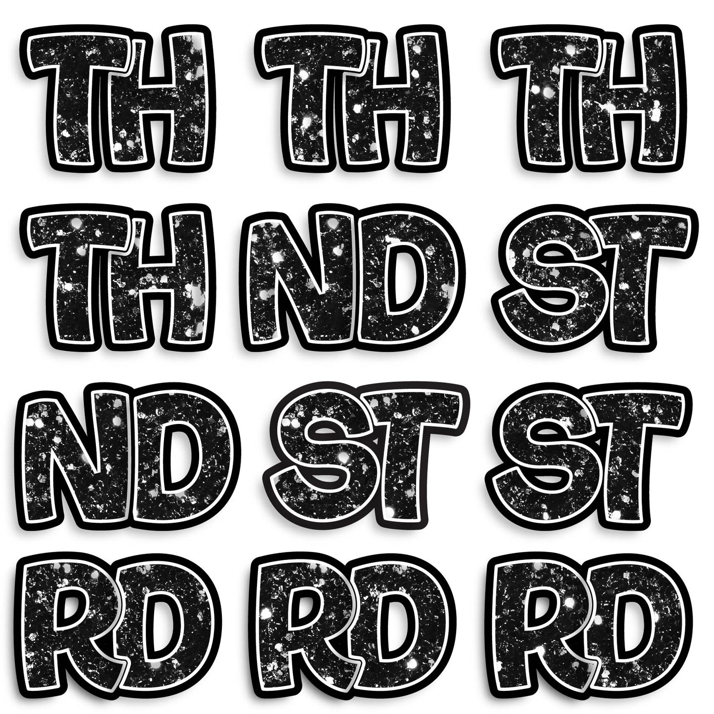 11” BOUNCY FONT CHUNKY GLITER COLOR ABBREVIATIONS - 12 PIECES