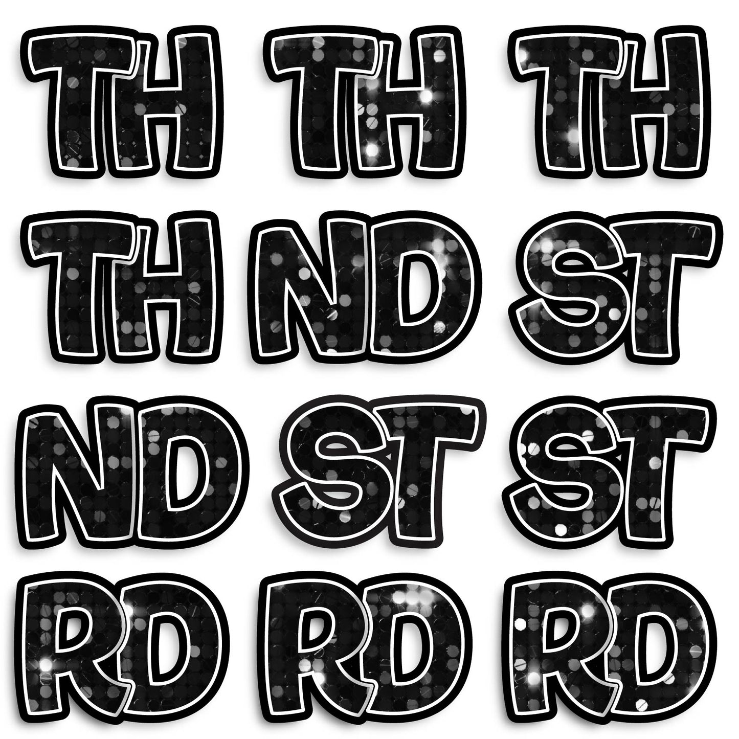 11” BOUNCY FONT SEQUIN COLOR ABBREVIATIONS - 12 PIECES