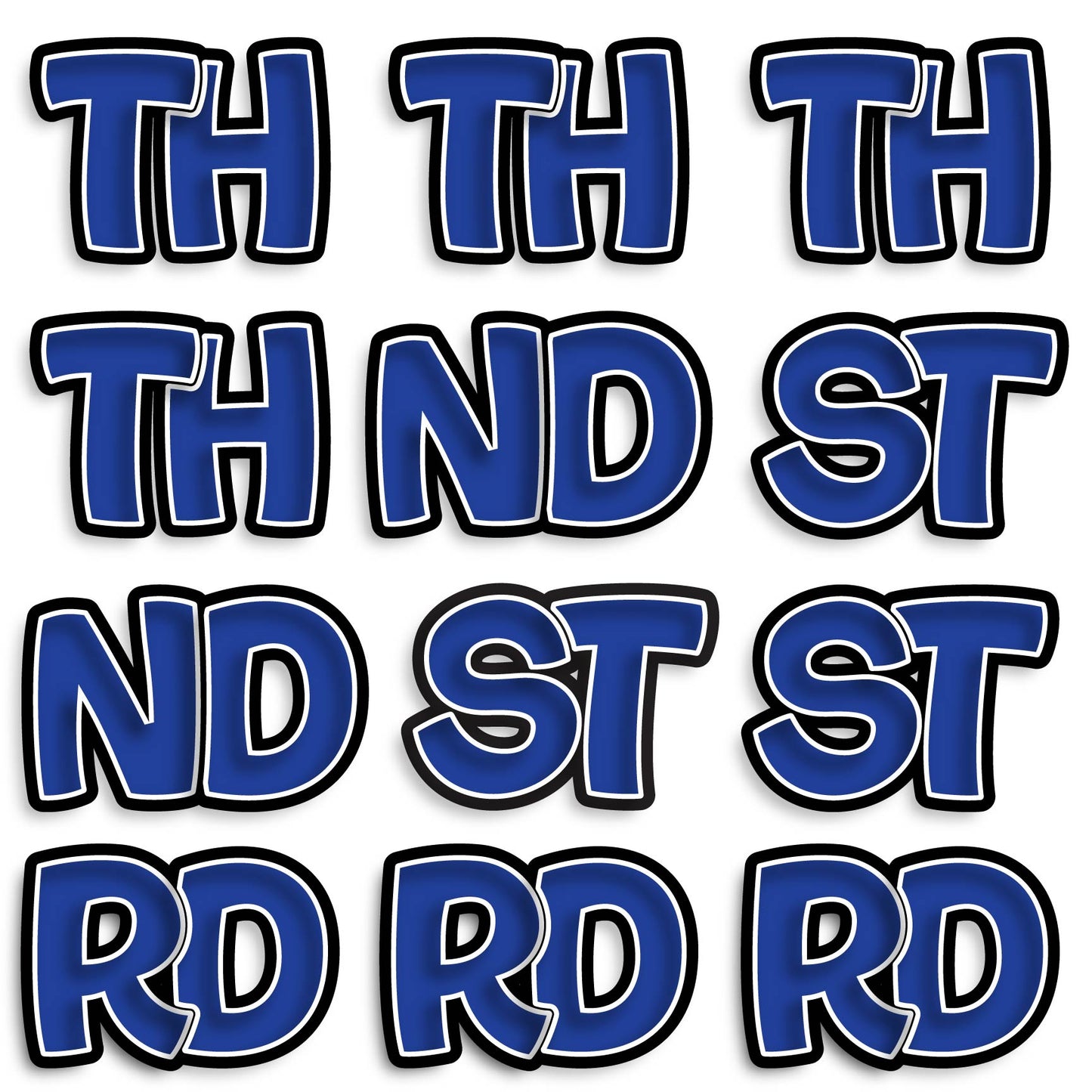 11” BOUNCY FONT SOLID COLOR ABBREVIATIONS - 12 PIECES