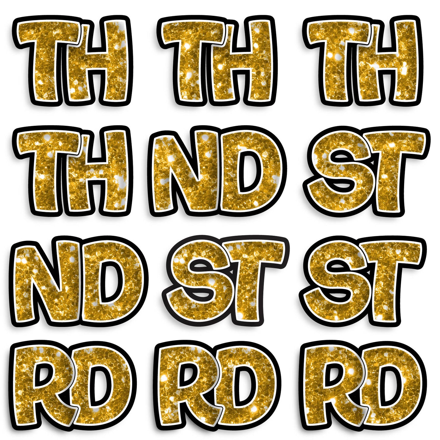 11” BOUNCY FONT CHUNKY GLITER COLOR ABBREVIATIONS - 12 PIECES