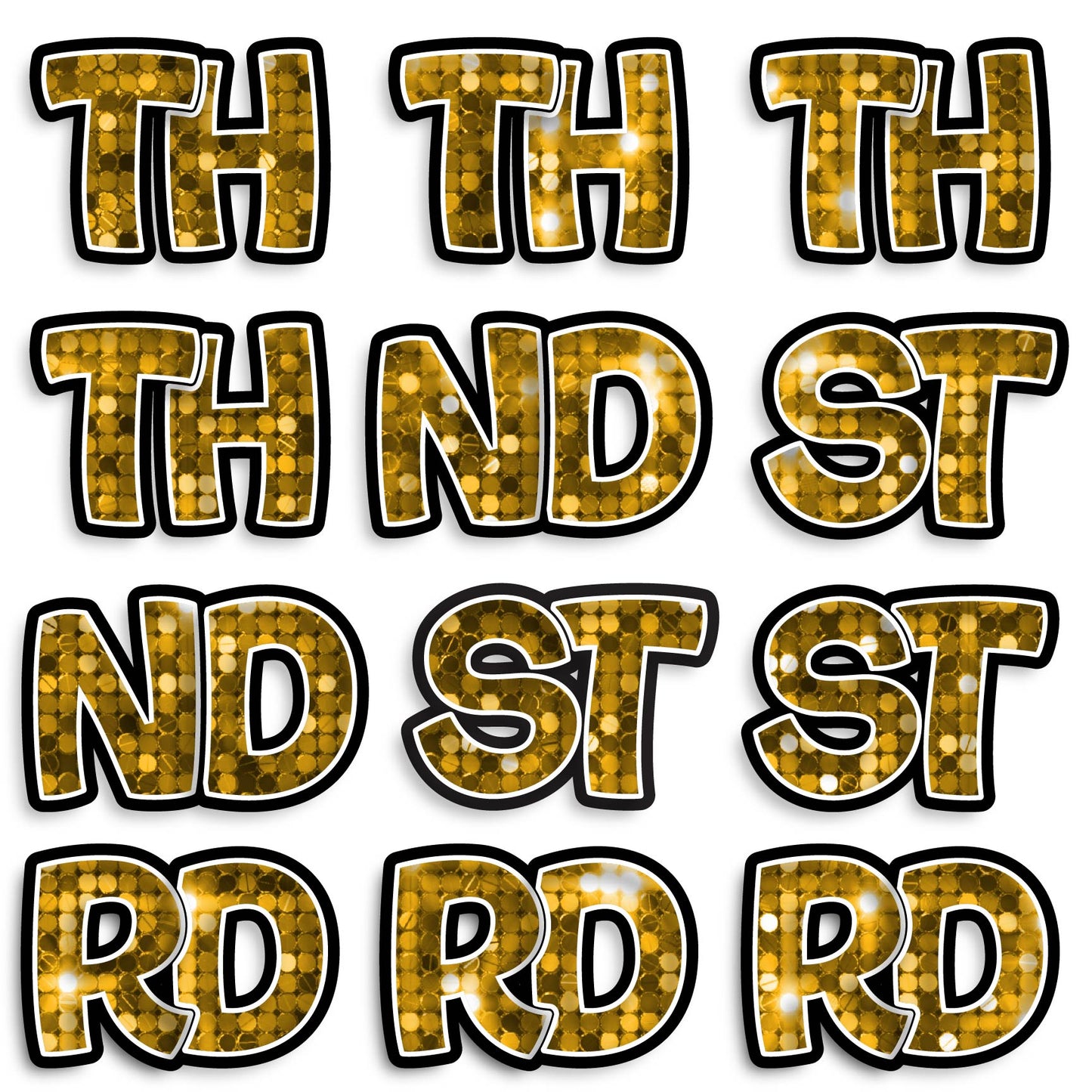 11” BOUNCY FONT SEQUIN COLOR ABBREVIATIONS - 12 PIECES