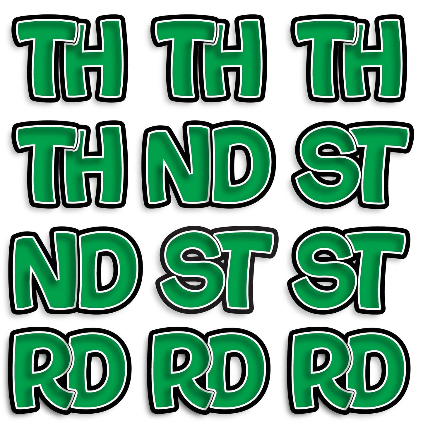 11” BOUNCY FONT SOLID COLOR ABBREVIATIONS - 12 PIECES