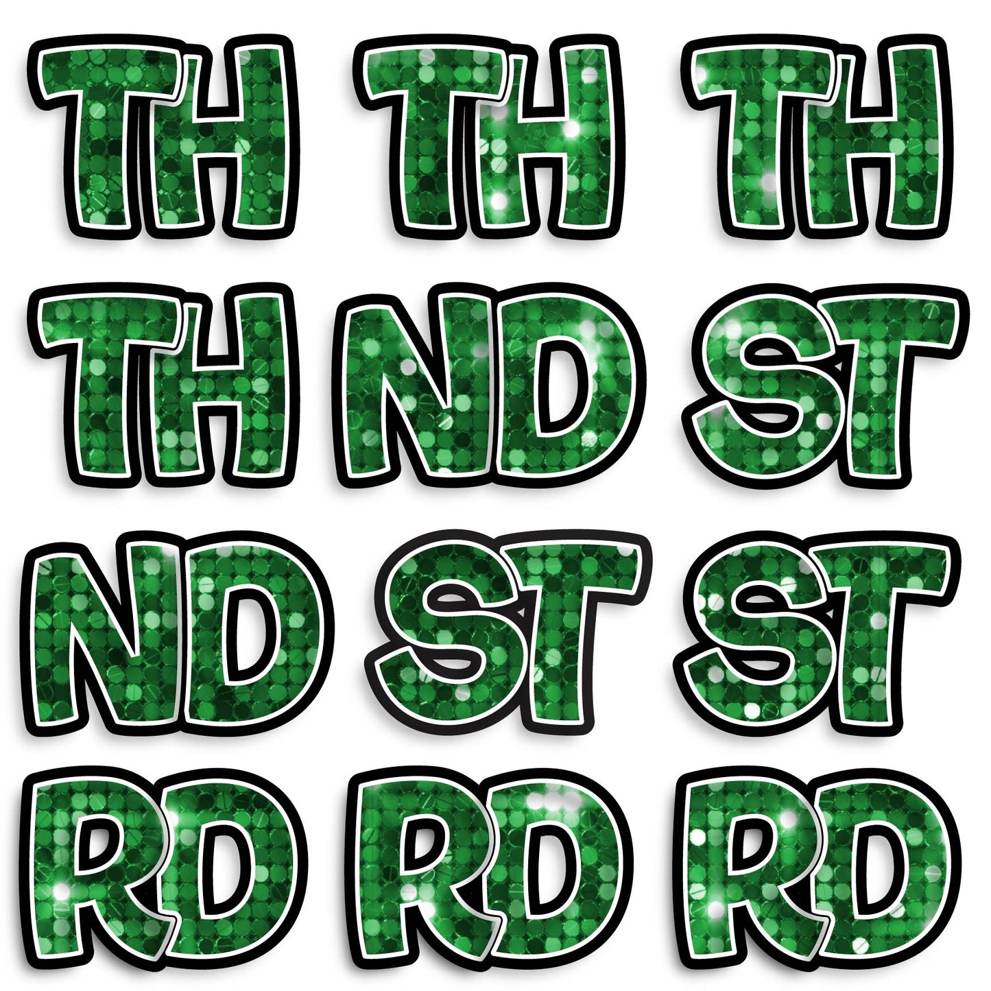 11” BOUNCY FONT SEQUIN COLOR ABBREVIATIONS - 12 PIECES