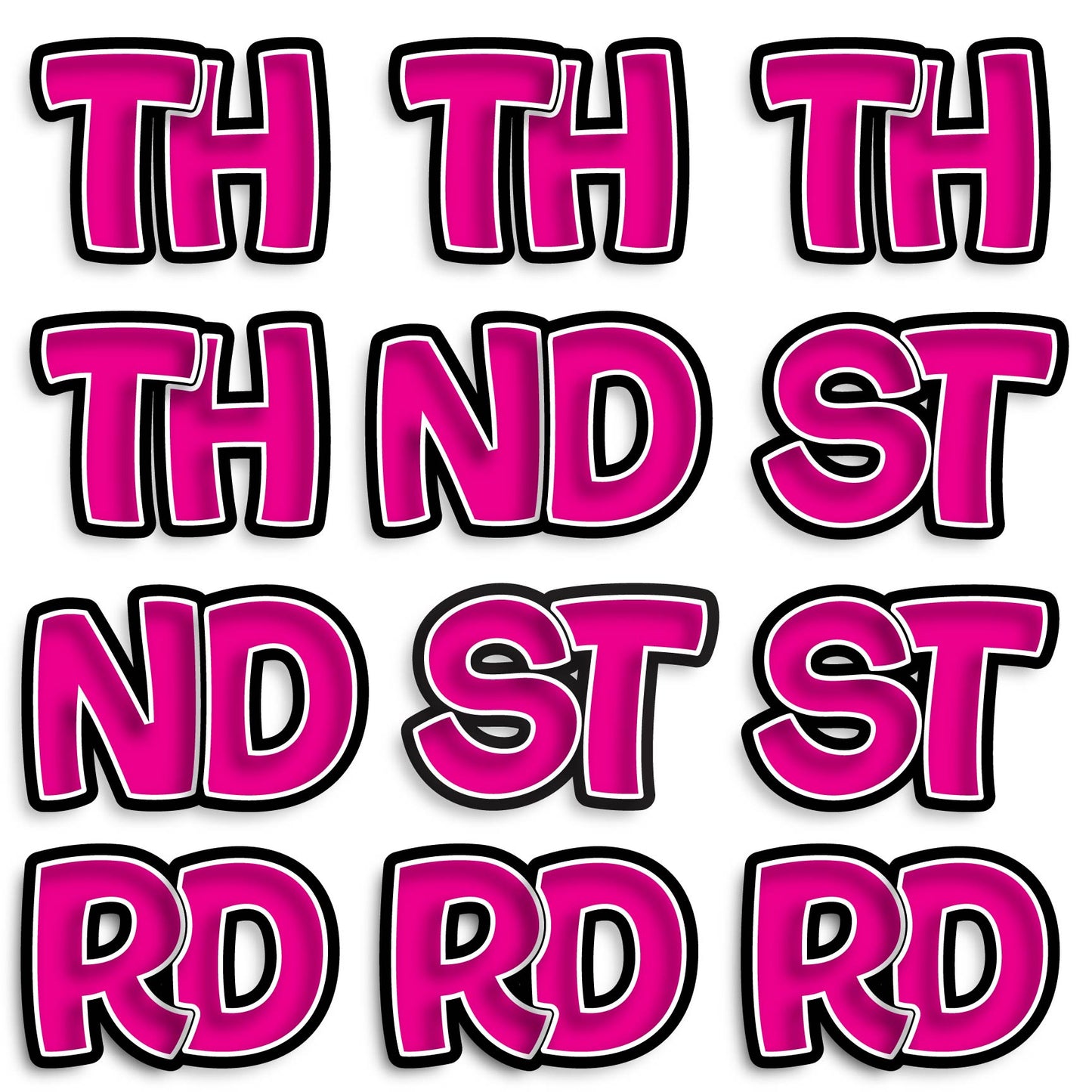 11” BOUNCY FONT SOLID COLOR ABBREVIATIONS - 12 PIECES