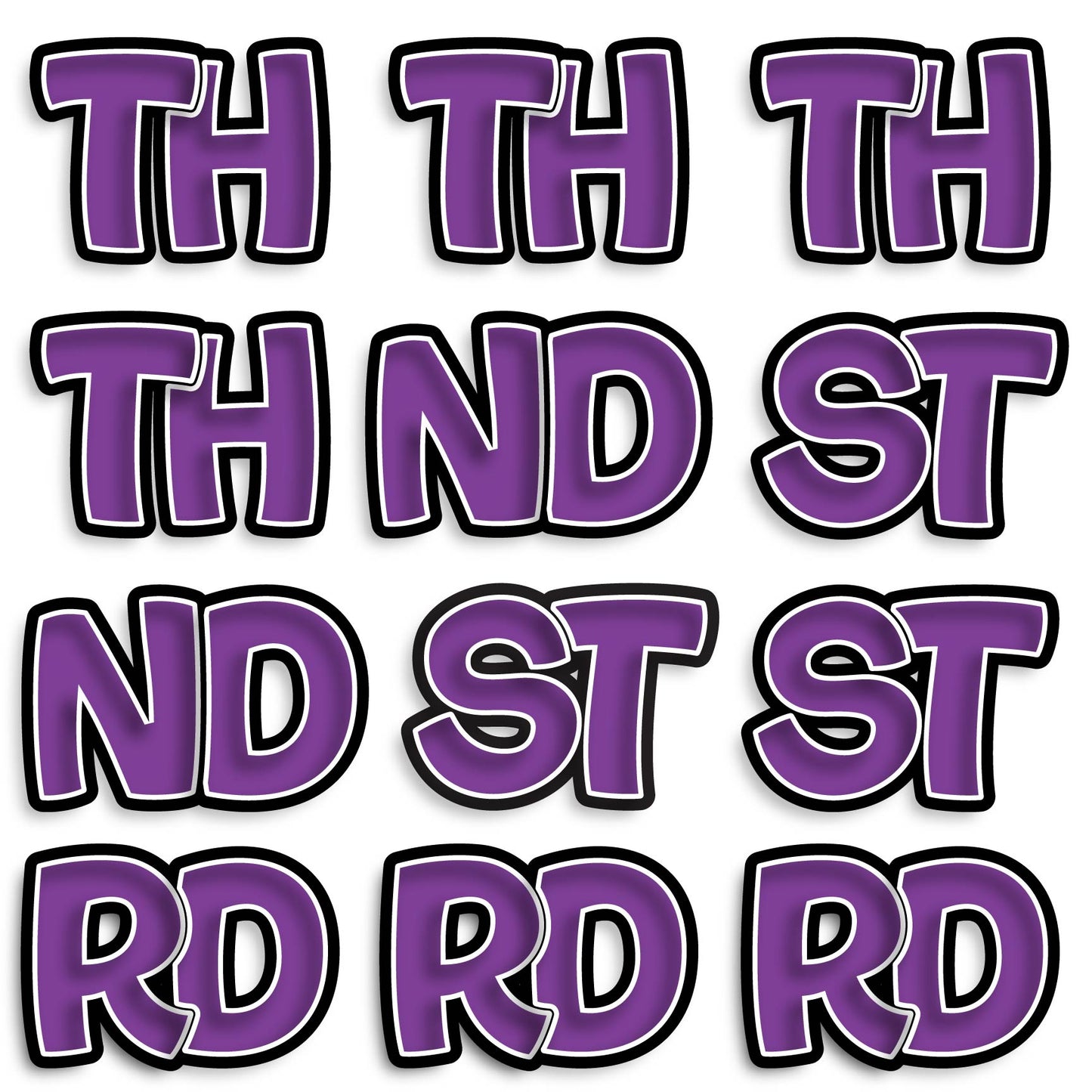 11” BOUNCY FONT SOLID COLOR ABBREVIATIONS - 12 PIECES