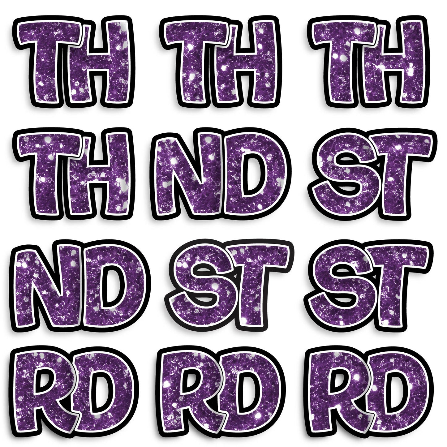 11” BOUNCY FONT CHUNKY GLITER COLOR ABBREVIATIONS - 12 PIECES